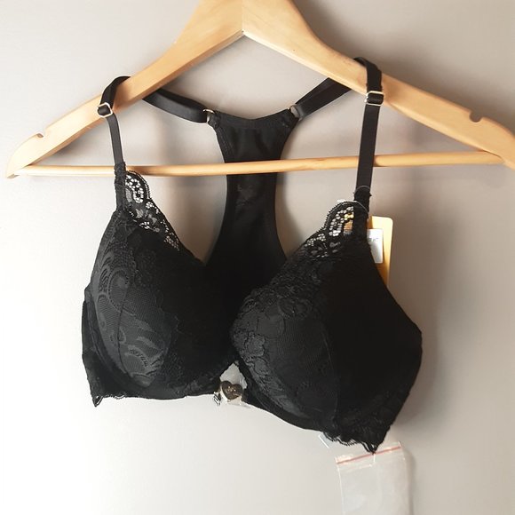 Wingslove New 32D Front Bra with Necklace Plunge Racerback Lace Black - Picture 7 of 13